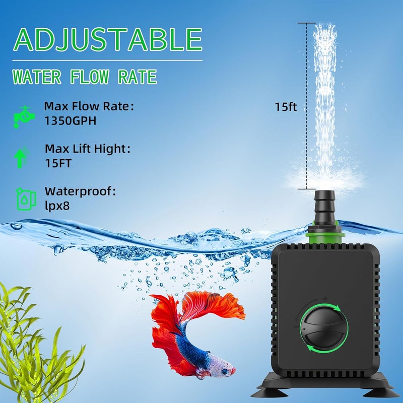 FREESEA Submersible Water Pump for Pond: 1350GPH 150W Fountain Pump with 6.6ft Tubing for Aquarium Fish Tank Waterfall Hydropoic - Image 2